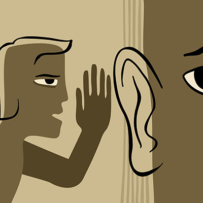 abstract person whispers gossip in ear