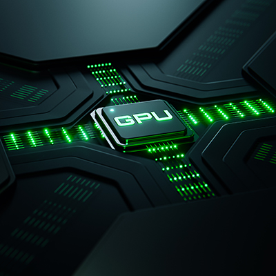 Futuristic GPU Processor. Graphics Processing Unit on Circuit Board